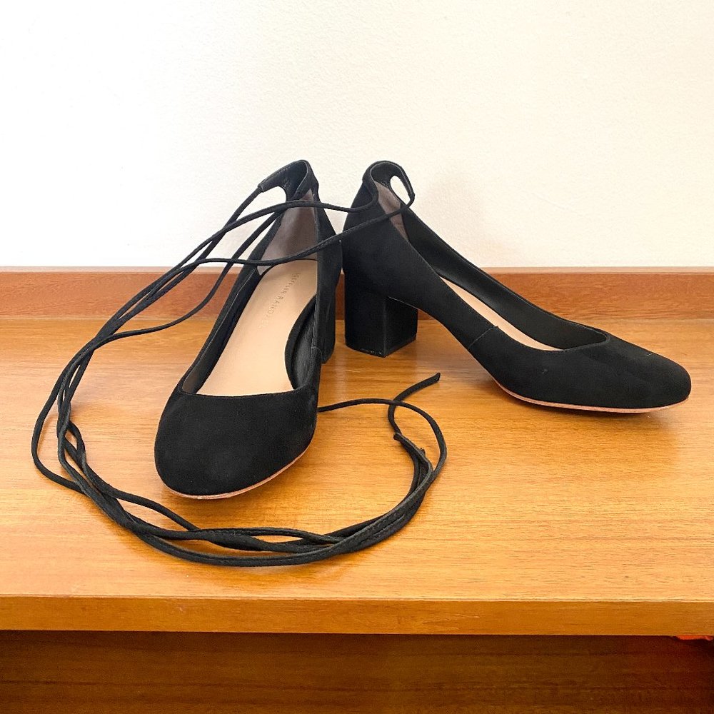 Loeffler Randall 'Clara' Ankle Tie Black Suede Pumps Size 7